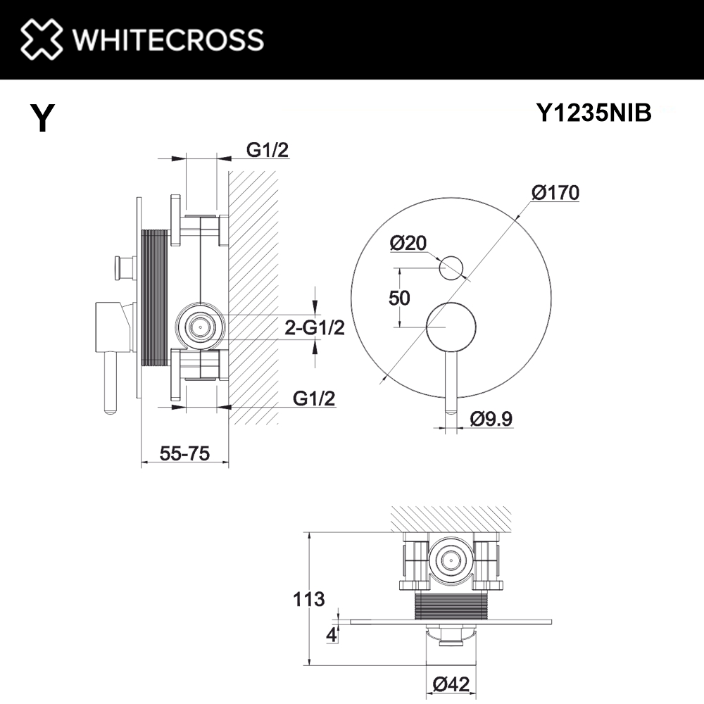 Смеситель скрытого монтажа на 2 потребителя WHITECROSS Y1235NIB (брашированный никель)