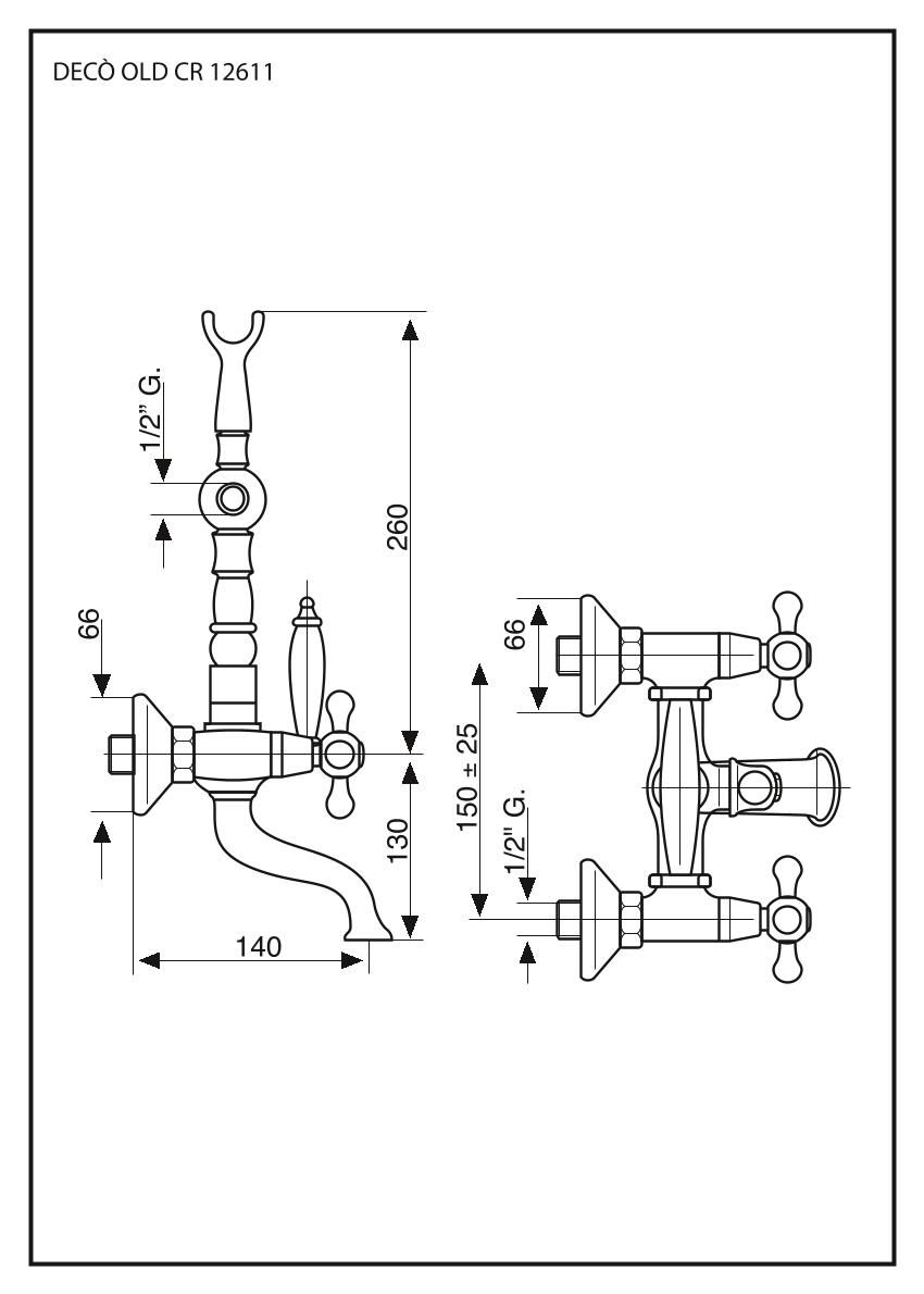 Emmevi Deco Old, смеситель с ручным душем для ванной, цвет золото 12611/OR