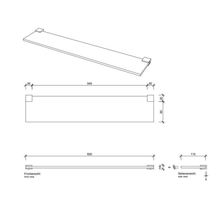 Decor Walther Corner GLA60 Полочка стеклянная 60x12см, подвесная, цвет: хром 561000