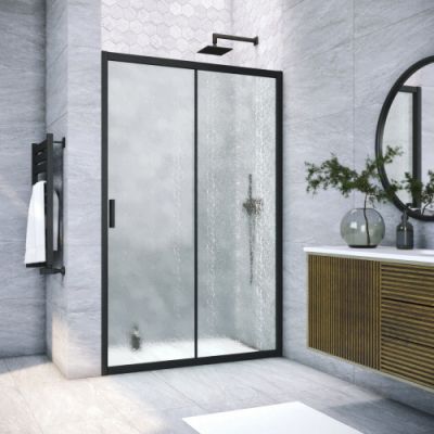 Душевая дверь в нишу  раздвижная 98-103 см, Vegas Glass ZP NOVO h2000 100 02М 02 стекло рифленое, профиль черный матовый