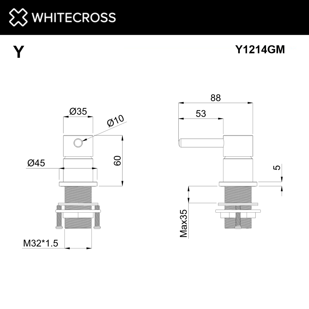 Смеситель для умывальника скрытого монтажа WHITECROSS Y1214GM (оружейная сталь)