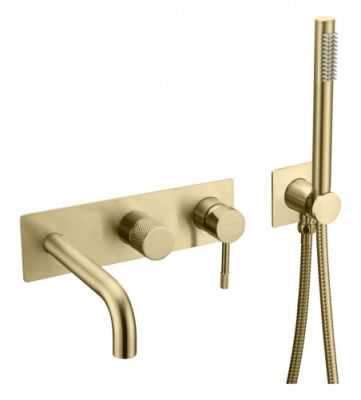 Смеситель встроенный + ручной душ + излив Boheme UNO Matt Gold 464-3-MG