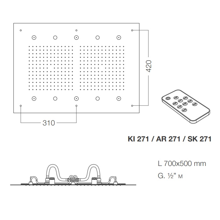 Graffio King SK 271RO душ встраиваемый в потолок 700x500 с хромотерапией