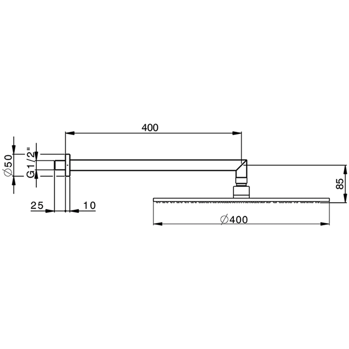 CISAL Shower Верхний душ D400 мм с настенным держателем L400 мм, цвет: хром DS01361021