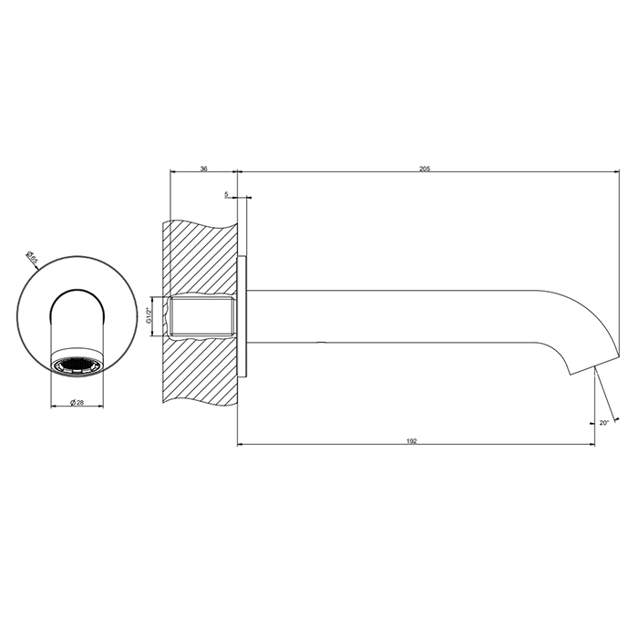 Gessi Origini Настенный излив с длиной под заказ., цвет: Black Metal Brushed PVD 66103#707