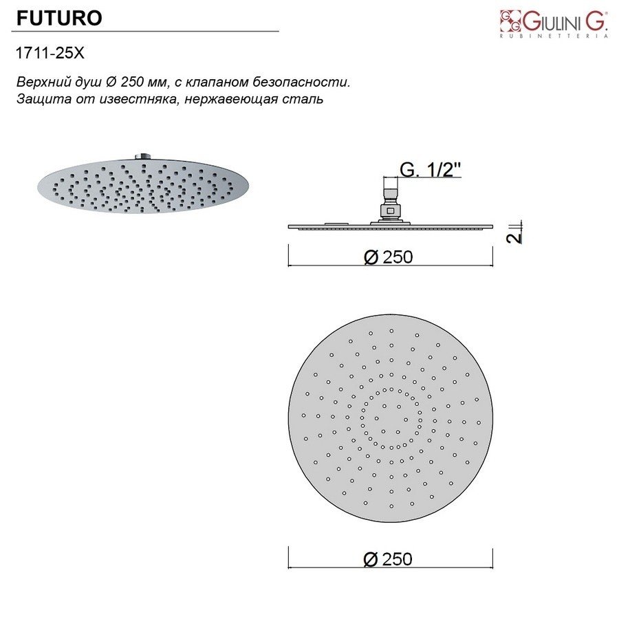 Верхний душ Giulini Futuro D250 мм, бронза матовая F1707-25BROP