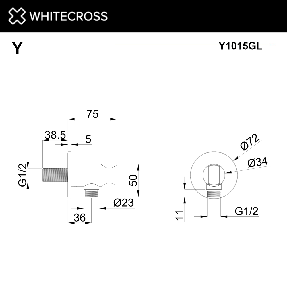 Угловой соединительный элемент с держателем лейки WHITECROSS Y1015GL (золото)
