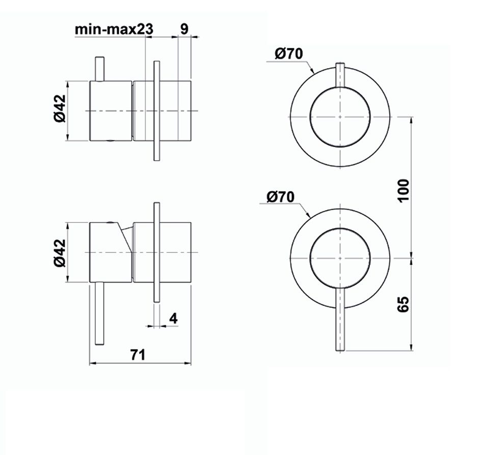MIBD011RO/C54 Oioli Micro, душевой комплект на 2 потребителя: верхний душ Ø25см, цвет брашированный никель C54