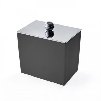 3SC Mood Black Баночка универсальная, 10х10х7 см, с крышкой, настольная,  композит Solid Surface, цвет: чёрный матовый/хром MN48ASL