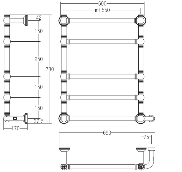 Полотенцесушитель электрический 60x70 Margaroli Armonia 95645505CRNB