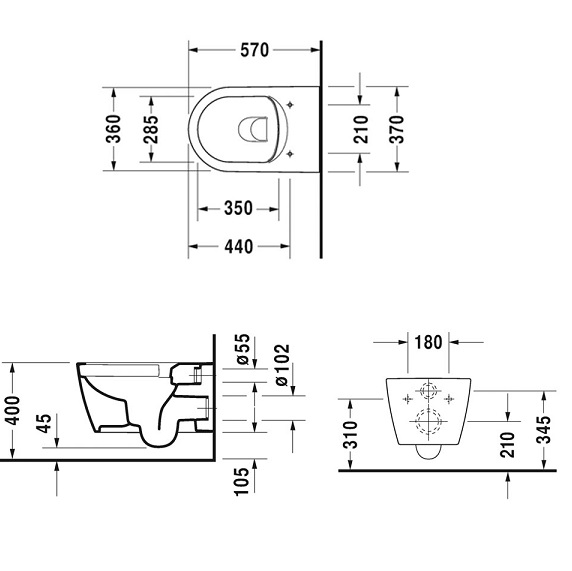Унитаз подвесной 57 см Duravit Me by Starck 45290900A1