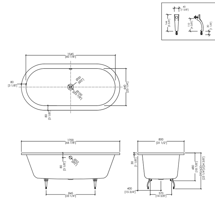 Devon&Devon Bayswater Ванна 170x80 встраиваемая овальная BAYSWATER17