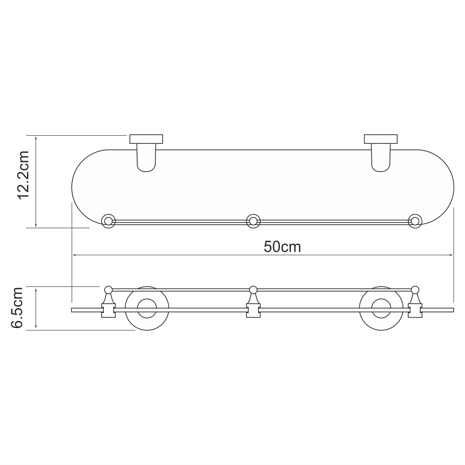 Isen K-4044 (ранее К-4024) Полка стеклянная с бортиком Размеры (Ш/В/Г): 50х6,5х12,2 см