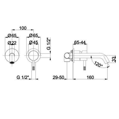 RU722E61Q AQUAELITE встроенный смеситель для раковины KINO, 1/2", комплект, шлифованное золото (PVD)