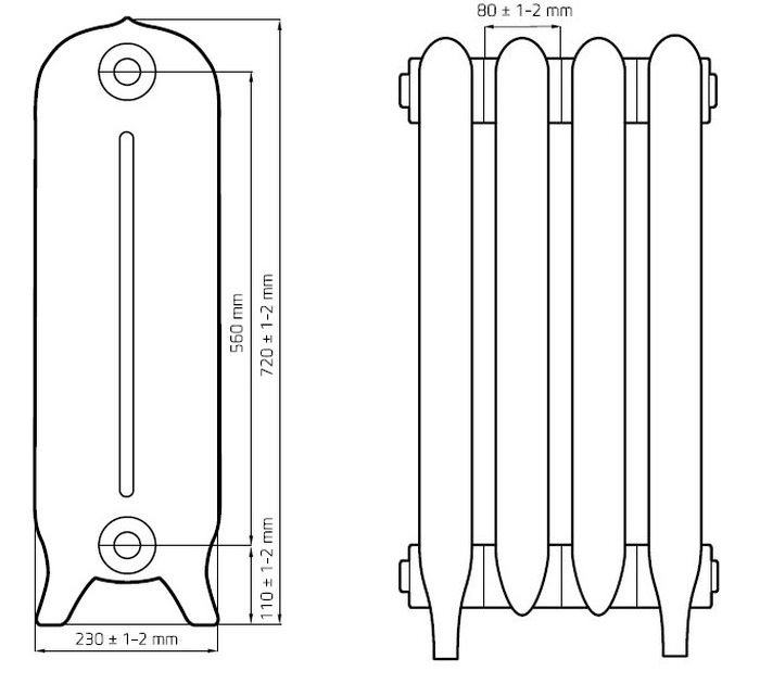 Чугунный радиатор отопления Retro Stile 730x230 Barton 560