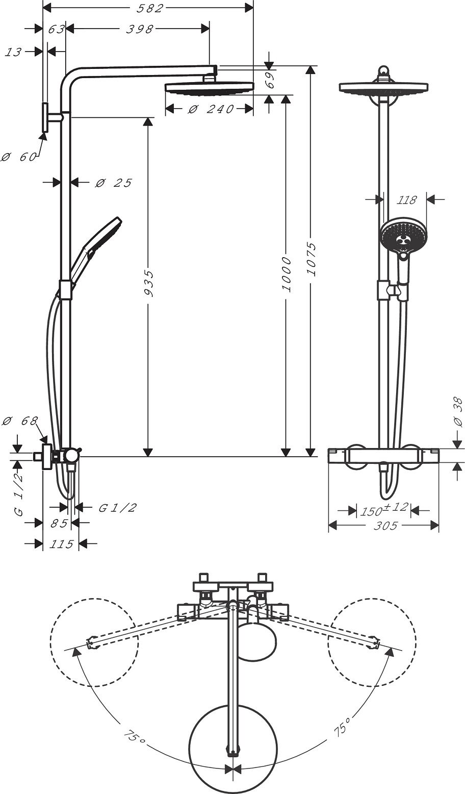 Hansgrohe Raindance Select S 240 2jet Showerpipe 27129000
