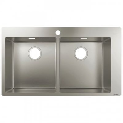 Hansgrohe SilicaTec Кухонная мойка 50х86,5х19 см, с 1 отв., 2 чаши, цвет: нерж сталь 43303800