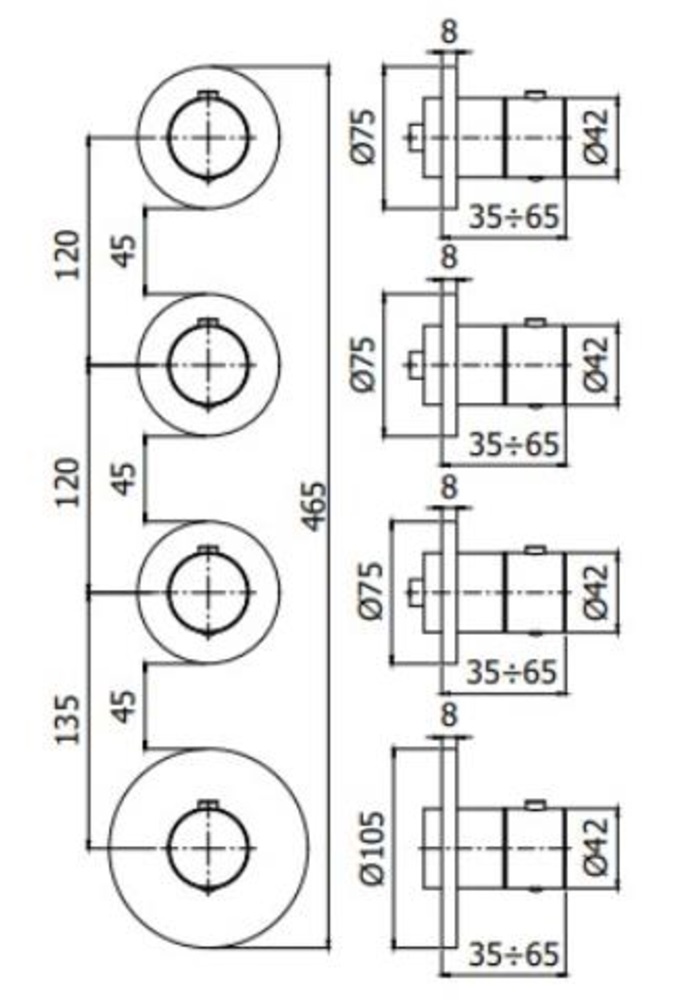 Paffoni MODULAR BOX MDE019NO Внешняя часть термостатического смесителя на 3 выхода, MDE019NO чёрный матовый