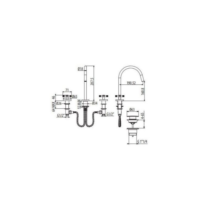 Gattoni MD Смеситель для раковины, 3 отв., ручки ALZO, цвет: хром MD100/21C0