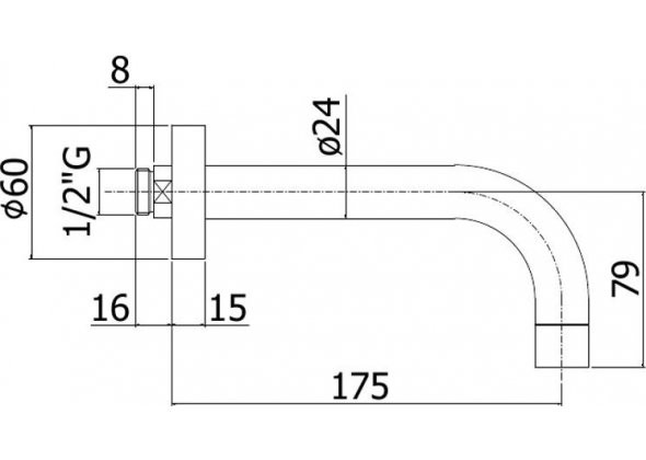 Paffoni LIGHT Излив из стены d.24, длина mm.175 подкл. 1/2"  с латунной накладкой d.60, хром