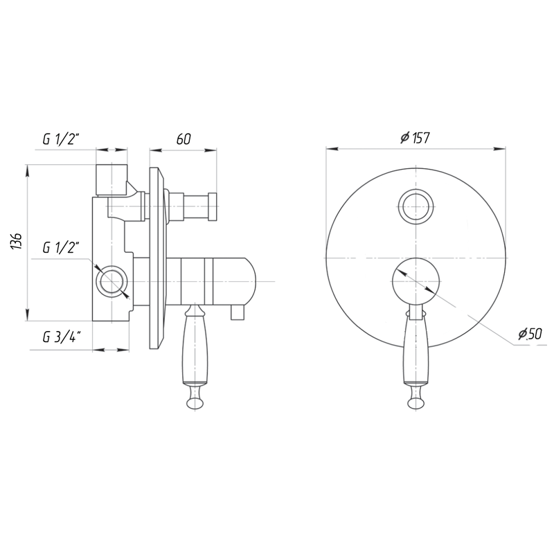 OXFORD Смеситель термостат скрытого монтажа ML.OXF-6378.BI.CR