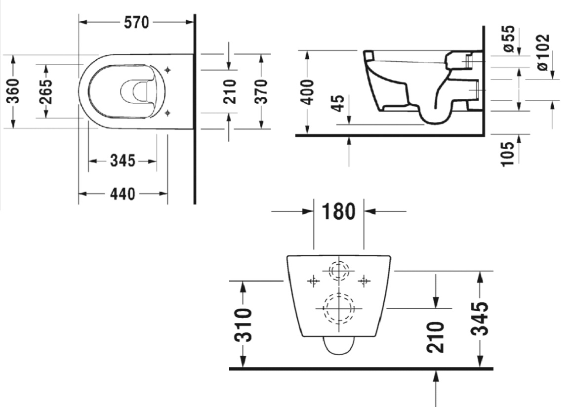 Унитаз подвесной 57 см. Duravit ME by Starck, цвет-белый