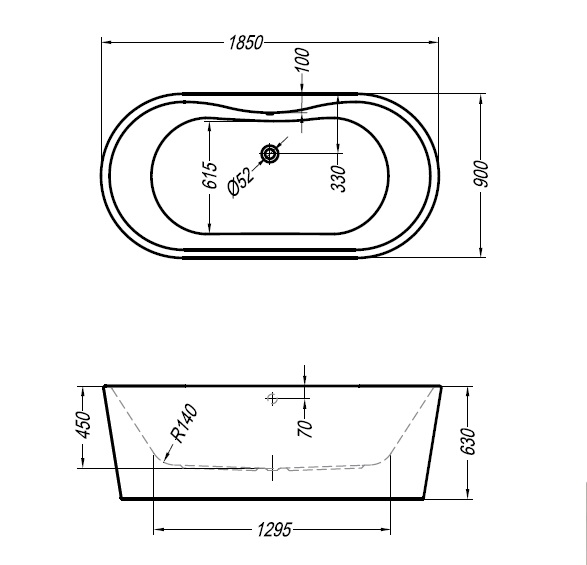 Ванна Kolpasan Comodo-FS 185x90 с чёрной панелью