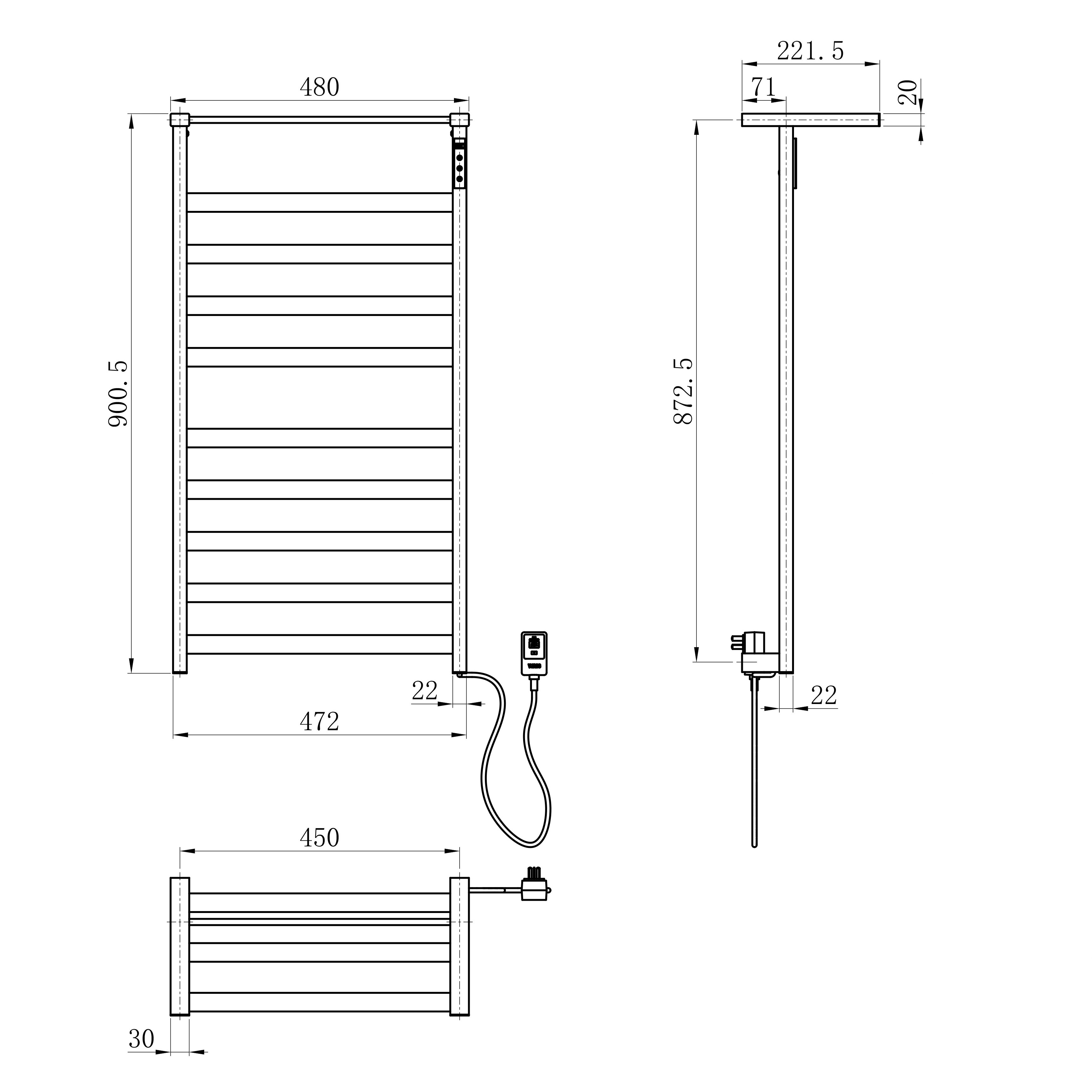 Полотенцесушитель электрический 480x900 WONZON & WOGHAND, Брашированное золото (WW-1029-BG)