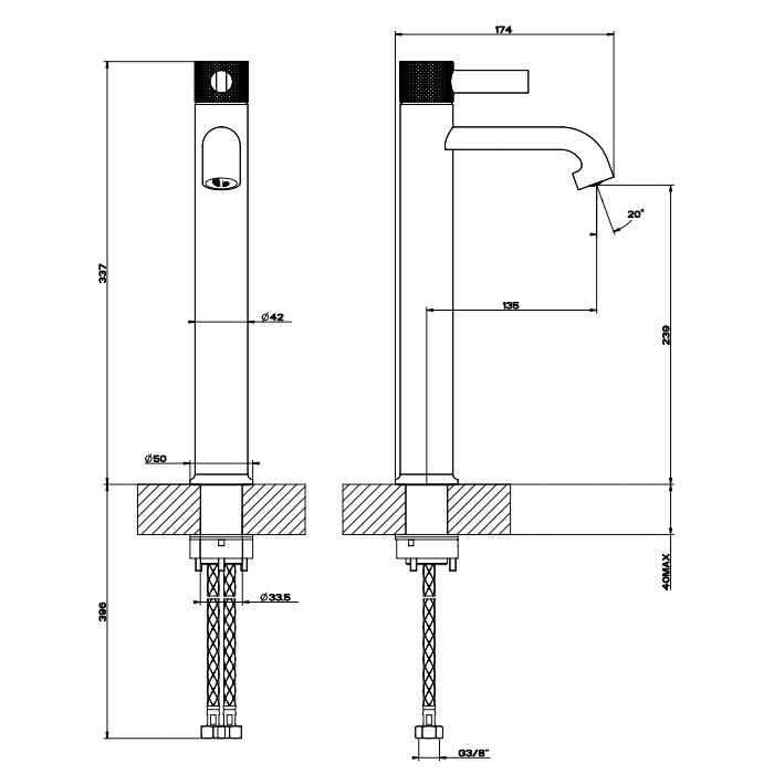 Gessi Inciso Смеситель для раковины, 1 отв., цвет: хром 58004#031