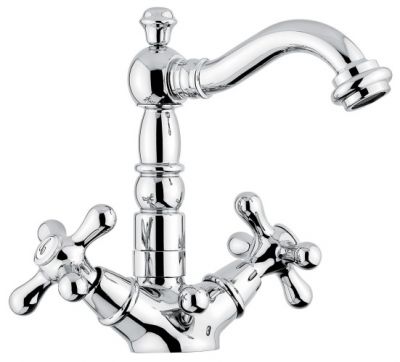 Emmevi Deco Old, смеситель 12615 с донным клапаном для раковины, цвет белый-хром 12615/BC