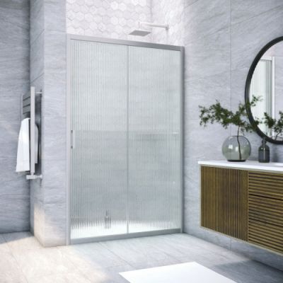 Душевая дверь в нишу  раздвижная 108-113 см, Vegas Glass ZP NOVO 110 07 Moru стекло рифленое, профиль матовый хром