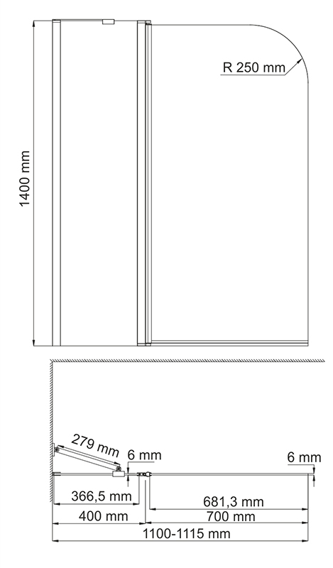 Wasserkraft Leine 35P02-110WHITE Fixed Стеклянная шторка для душа, распашная, двухстворчатая