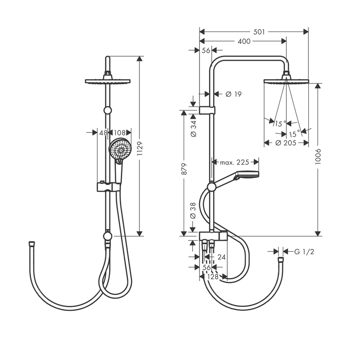 Hansgrohe Vernis Blend Душевая стойка с верхним душем 200 1jet Reno, EcoSmart, цвет: матовый черный 26099670