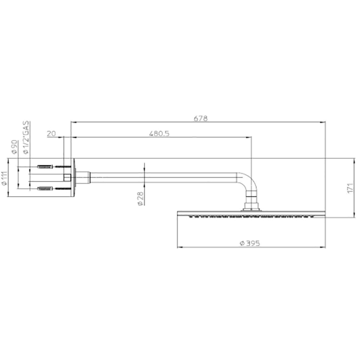 BOSSINI DREAM-OKI Верхний душ d 400 мм, 1 режим, с держателем d 28 мм, x 400 мм, цвет: хром H75360J.030