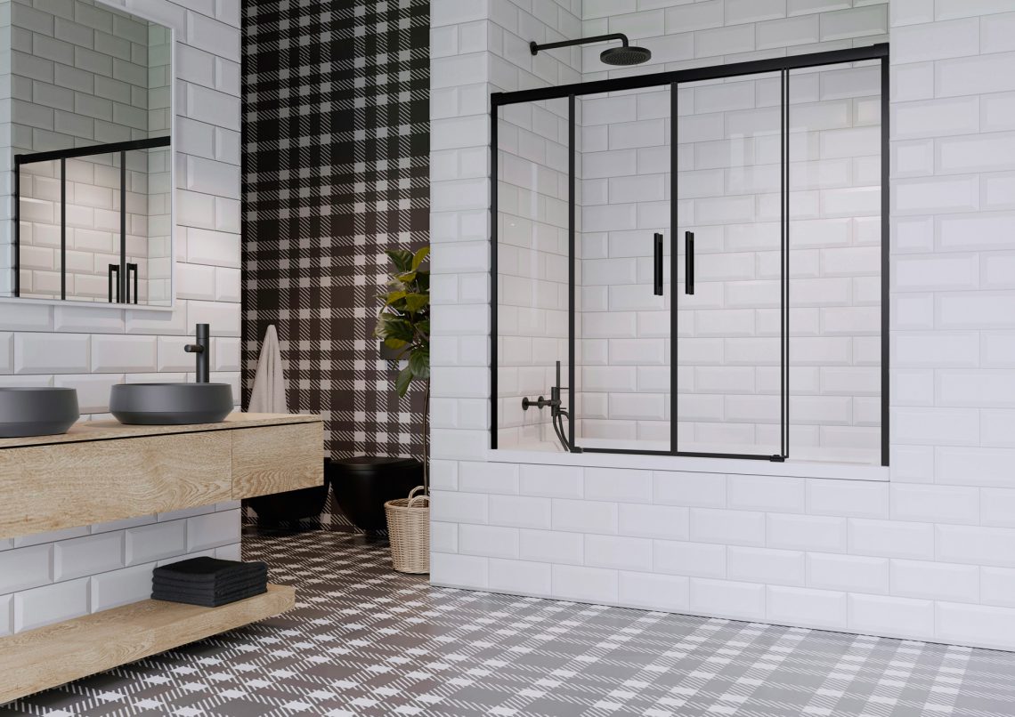 Шторка на ванну 170 см Radaway IDEA Black PN DWD