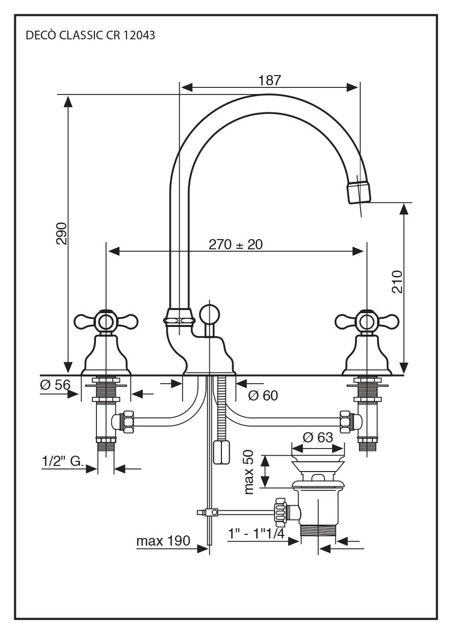 Emmevi Deco Classic, смеситель 12043 с донным клапаном для раковины на 3 отверстия, цвет бронза 12043/BR