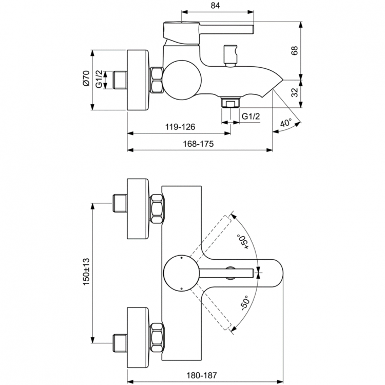 Смеситель для ванны/душа Ideal Standard CERALINE BC199AA