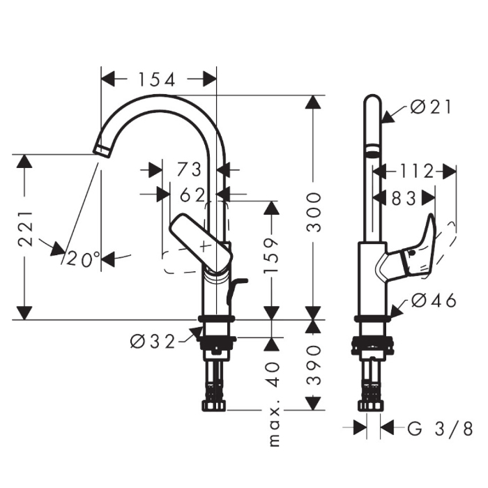 71130670 Hansgrohe Logis Смеситель для раковины, 1 отв., с донным клапаном, цвет: черный матовый
