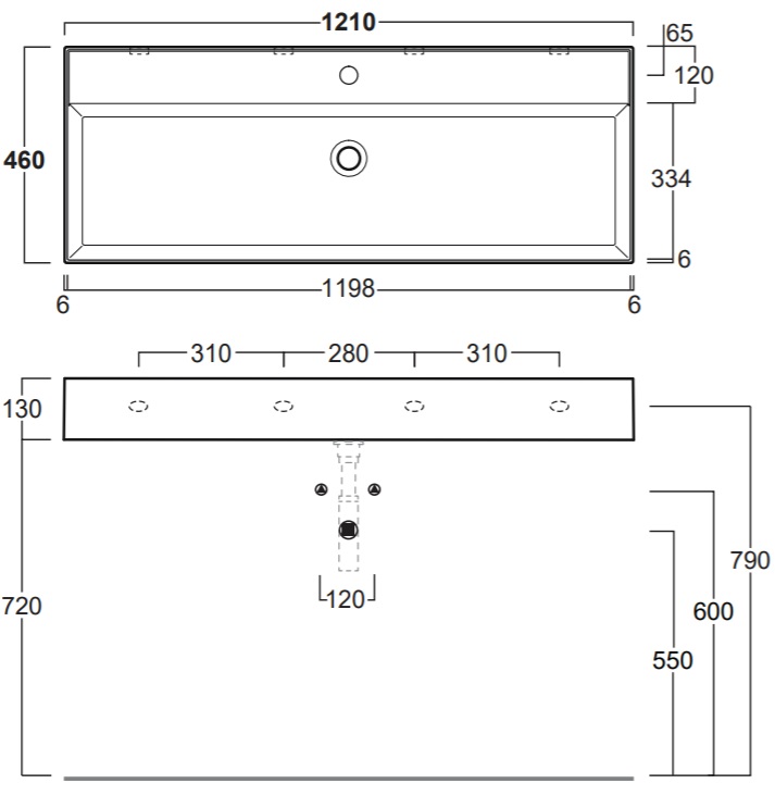 Раковина подвесная/на столешницу 121x46 Simas Agile AG121