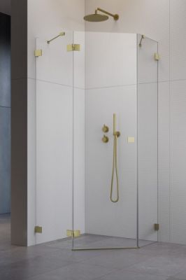 Прямоугольный душевой уголок 90X90 ESSENZA PRO BRUSHED GOLD PTJ золото брашированное