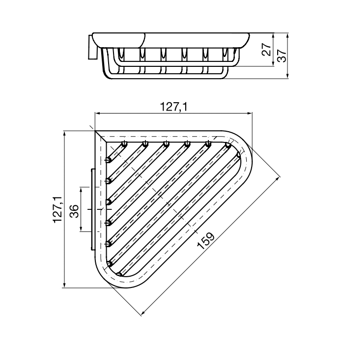 EMCO System2 Полочка-решетка угловая, съемная, 127.1x127.1x37мм, подвесной, цвет: хром 3545 001 00