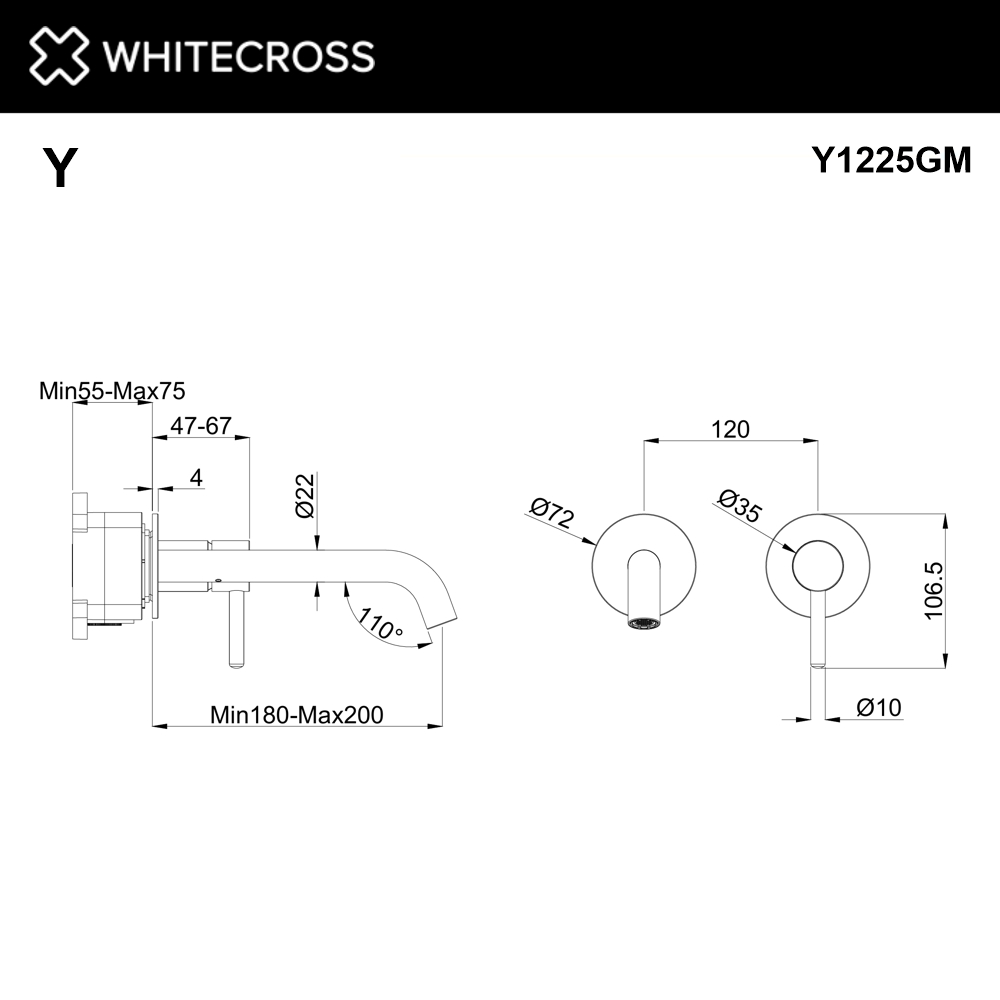 Смеситель для умывальника скрытого монтажа WHITECROSS Y1225GM (оружейная сталь)