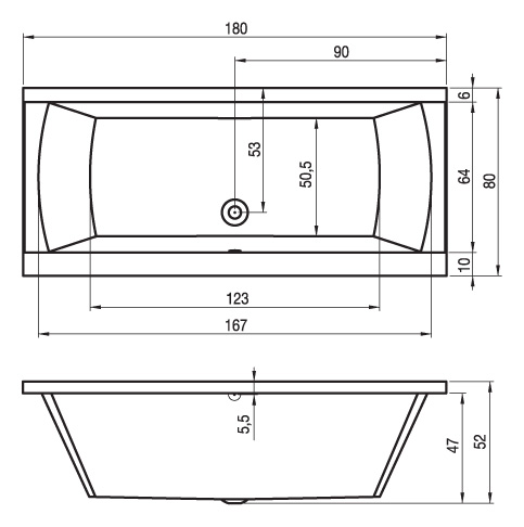 Ванна акриловая RIHO Julia 180x80 без гидромассажа BA7200500000000