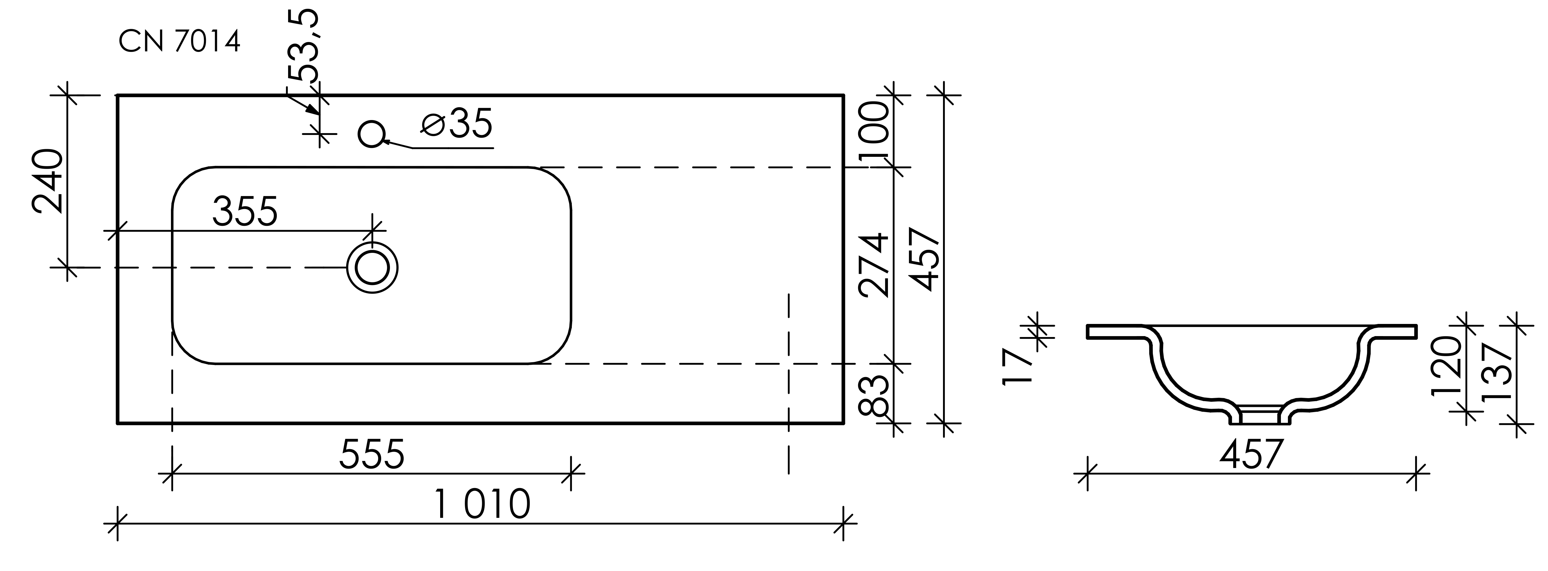 CN7014MB Ceramica Nova Раковина накладная Grace 1010x457x137мм, чаша слева, цвет черный матовый