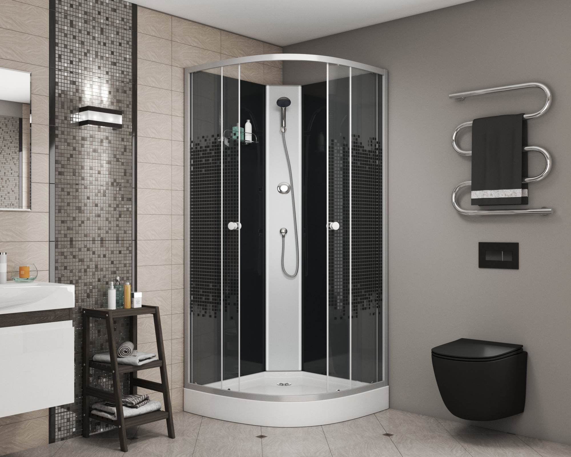 Niagara Eco Душ.каб. NG-4501-14BK (900х900х2000) низкий поддон(13см) стекло мозаика