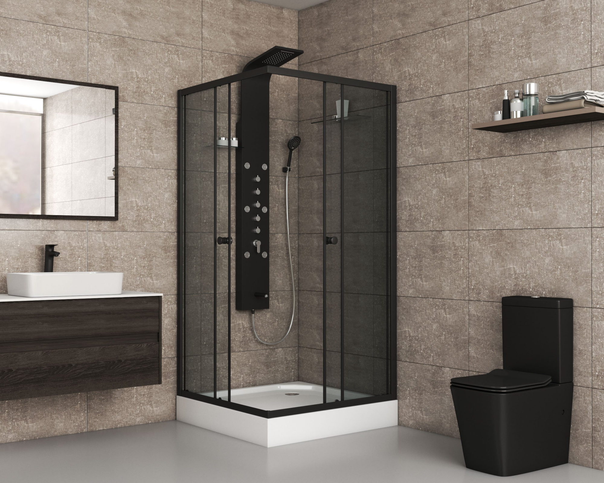 Niagara Eco Душ. уголок NG-010-14QT (1000х1000х1950) низкий поддон(13см) стекло ТОНИРОВАННОЕ,