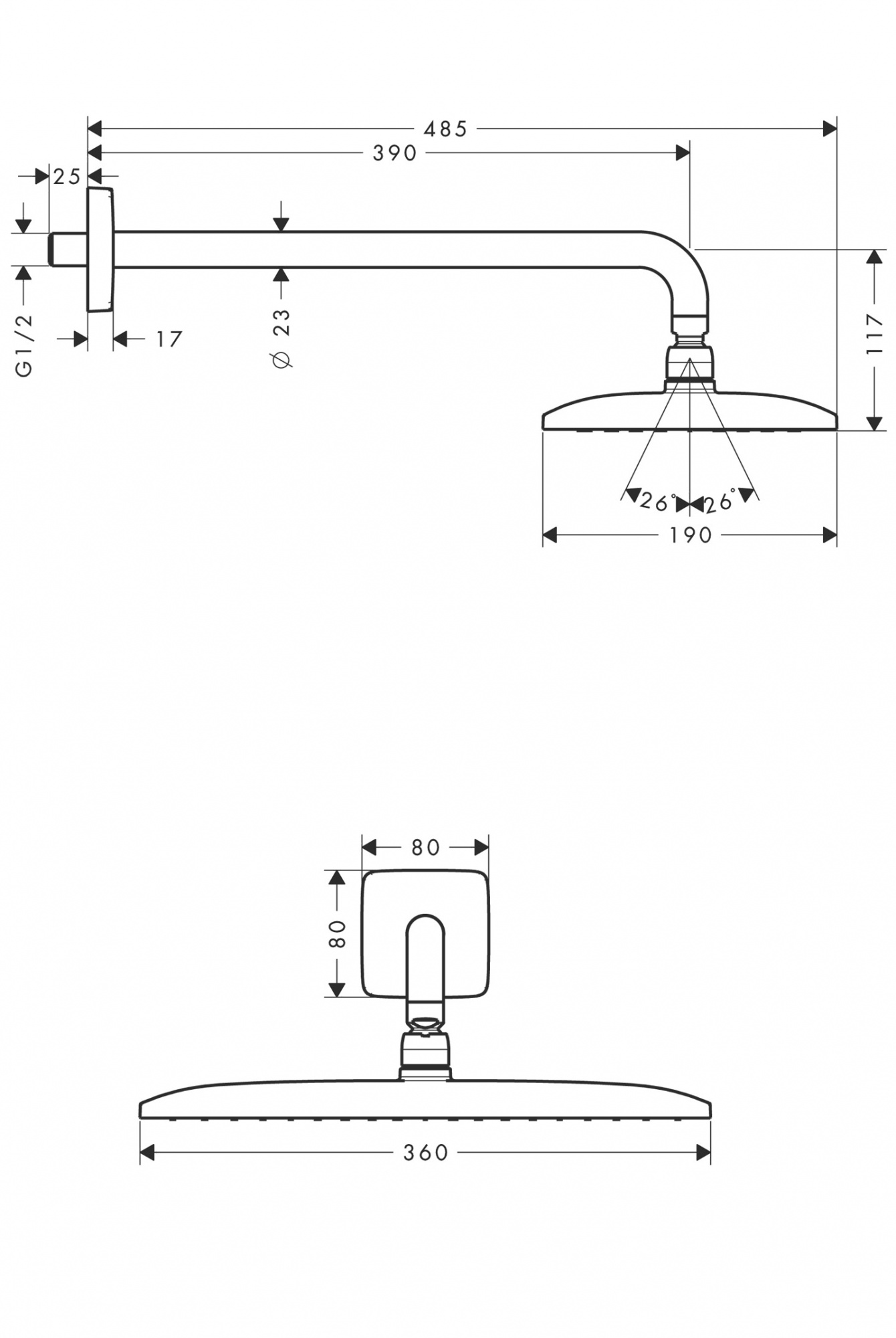 Верхний душ 360*190 мм Hansgrohe Raindance 27376000