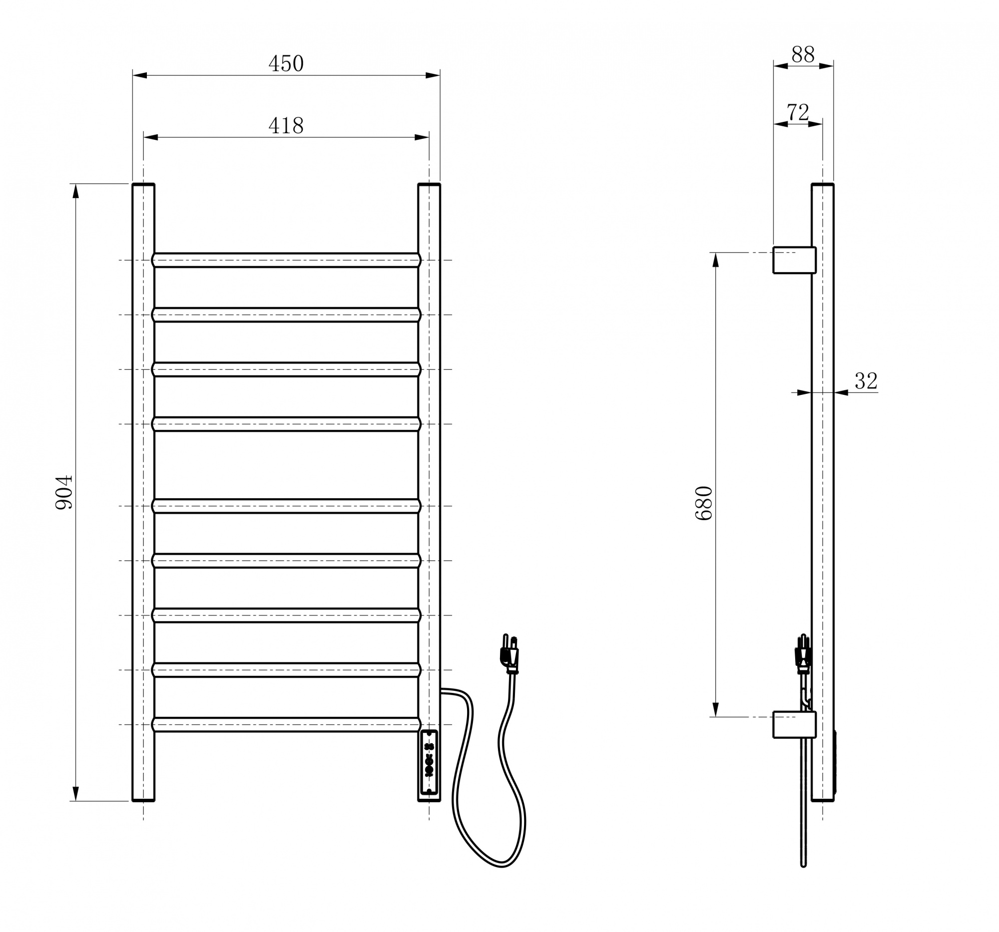 Полотенцесушитель электрический 450x900 WONZON & WOGHAND, Белый матовый (WW-AL409-MW)