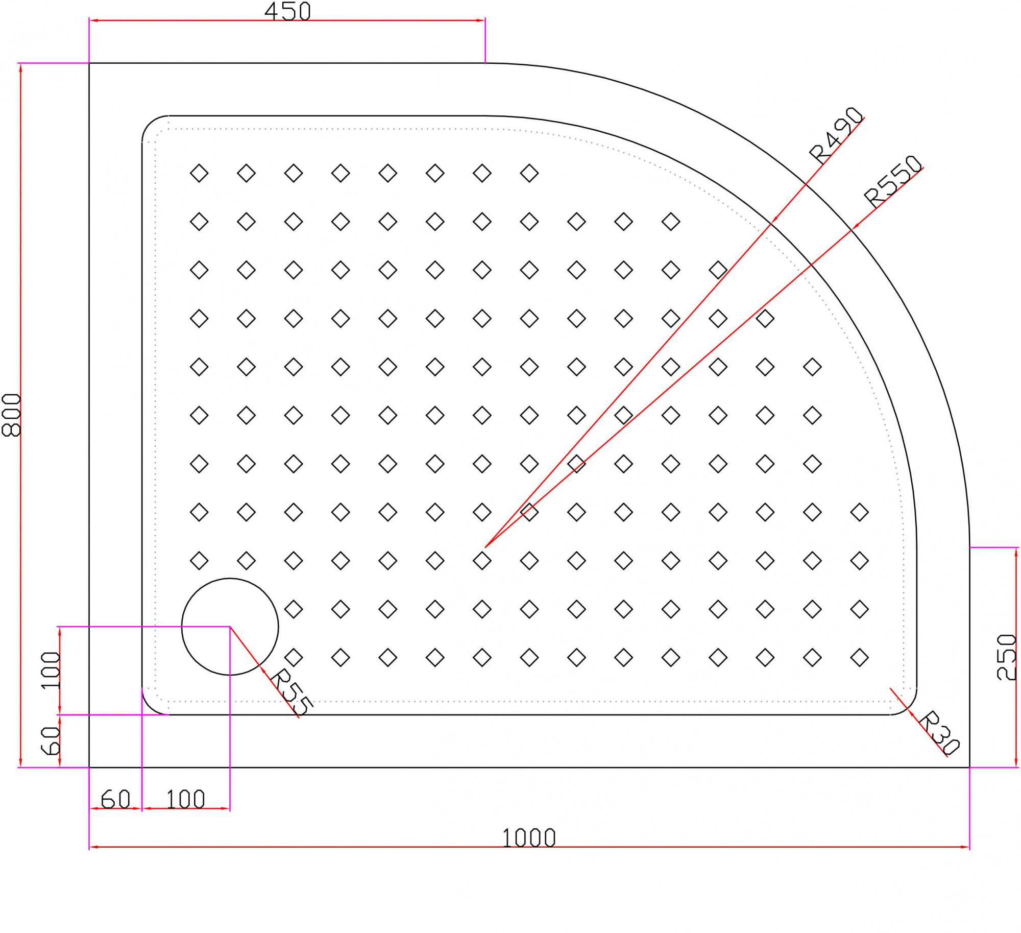 TRAY-A-RH-100/80-550-15-W-L Акриловый поддон для душа CEZARES 100x80